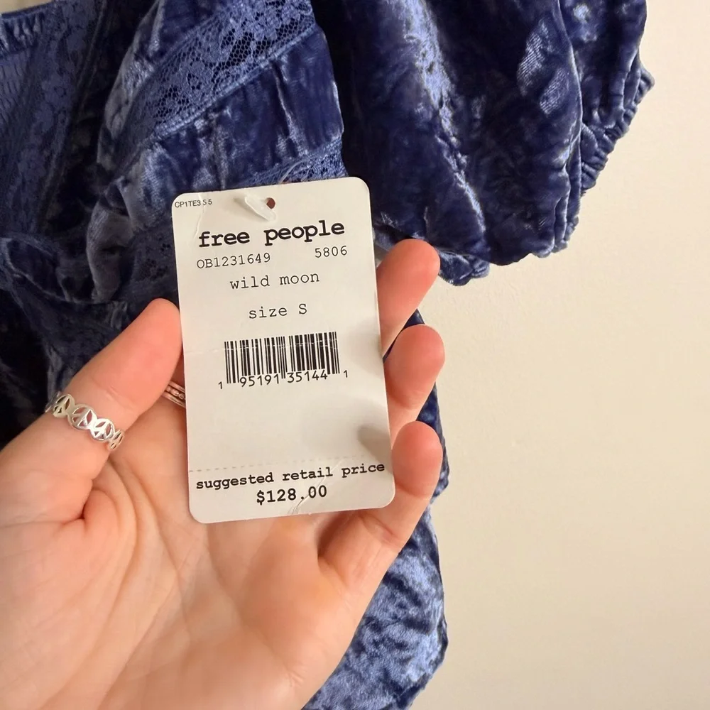 NWT Free People Deep Blue Velvet Blouse